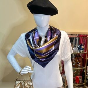 🌟HP🌟VTG 1980s Purple & Gold Acetate Geometric Patterned Scarf Japan